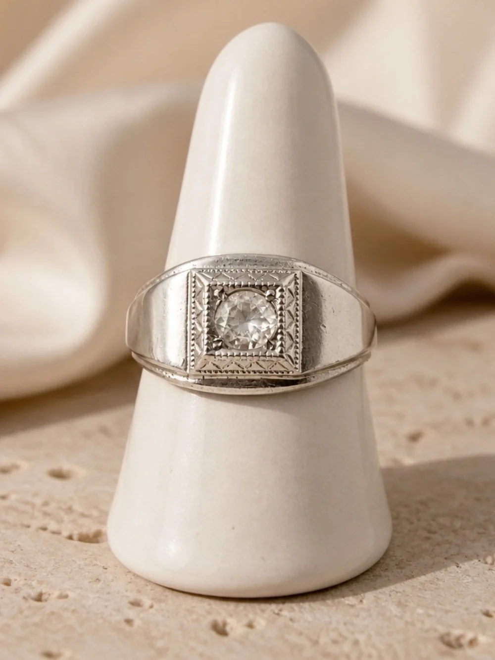 Size 10.5 Vintage ESPO white topaz 925 Sterling Silver Ring